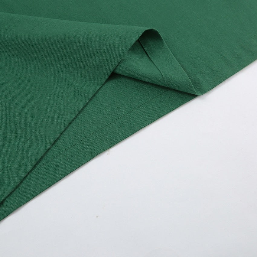 2025 popular new long dress cotton and linen sleeveless dress women's summer sexy green slit straight suspender skirt