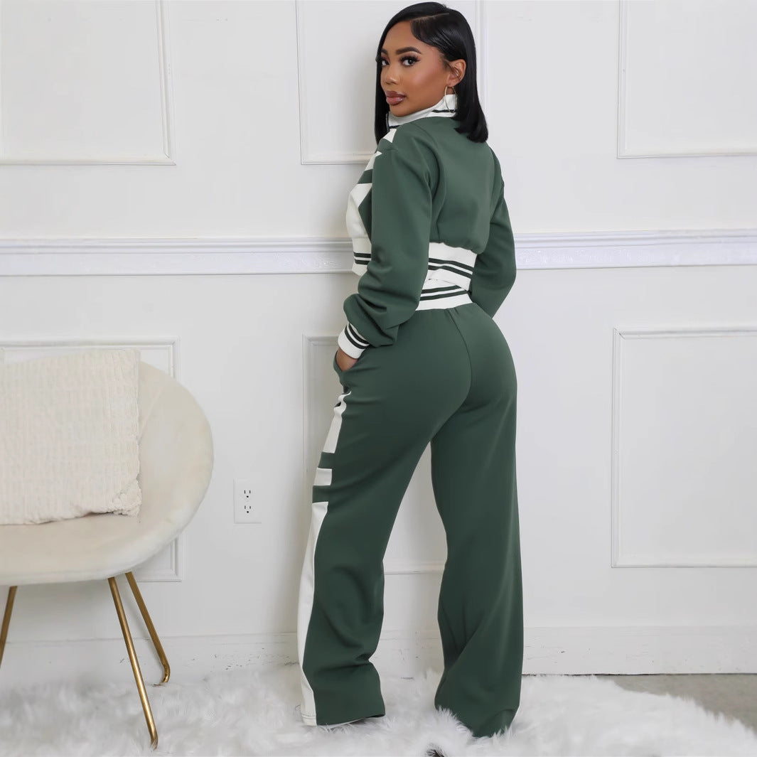 popular autumn new New fashion trends contrasting colors casual sports long-sleeved jacket top trousers set