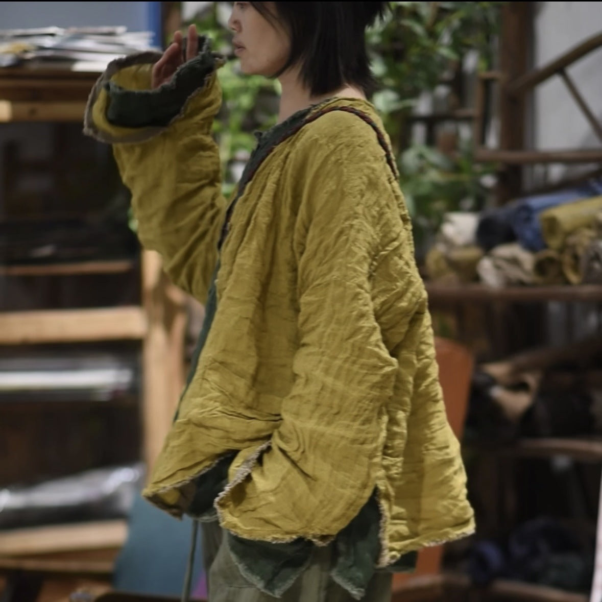 2025 25/2 SN125 literary and casual yarn-dyed textured linen burr cardigan