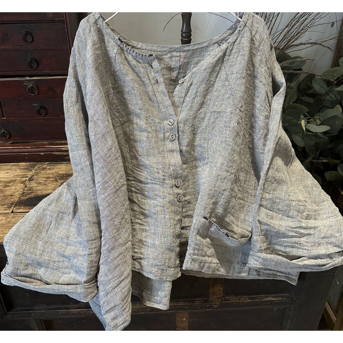 2025 23/2 Ah Sheng, literary and retro yarn-dyed linen cardigan, double-button collarless shirt