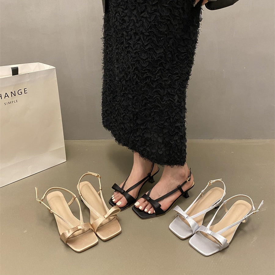 XIANGTUIBAO Spring and Autumn New Simple Strap Fashion Bowknot Lady Sandals Stiletto Heel Back Strap High Heels