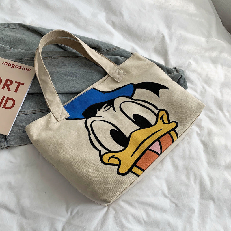 XIANGTUIBAO South Korea Dongdaemun Simple Canvas Bag Female Mickey Mouse Cloth Bag Ins Large Capacity Student Casual Shoulder Bag