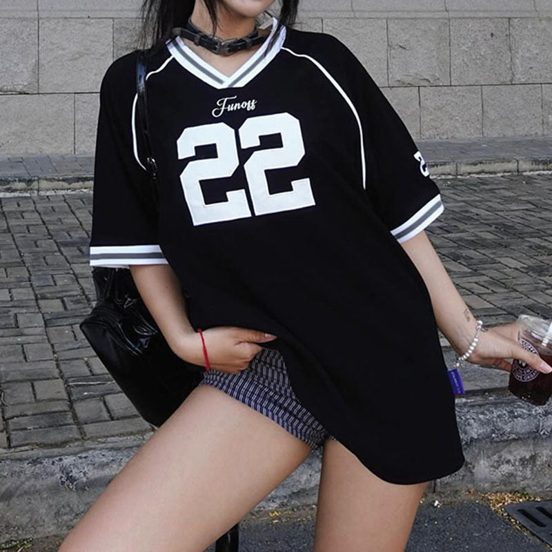 popular n street retro printing short-sleeved T-shirt women's summer new sports style loose casual versatile