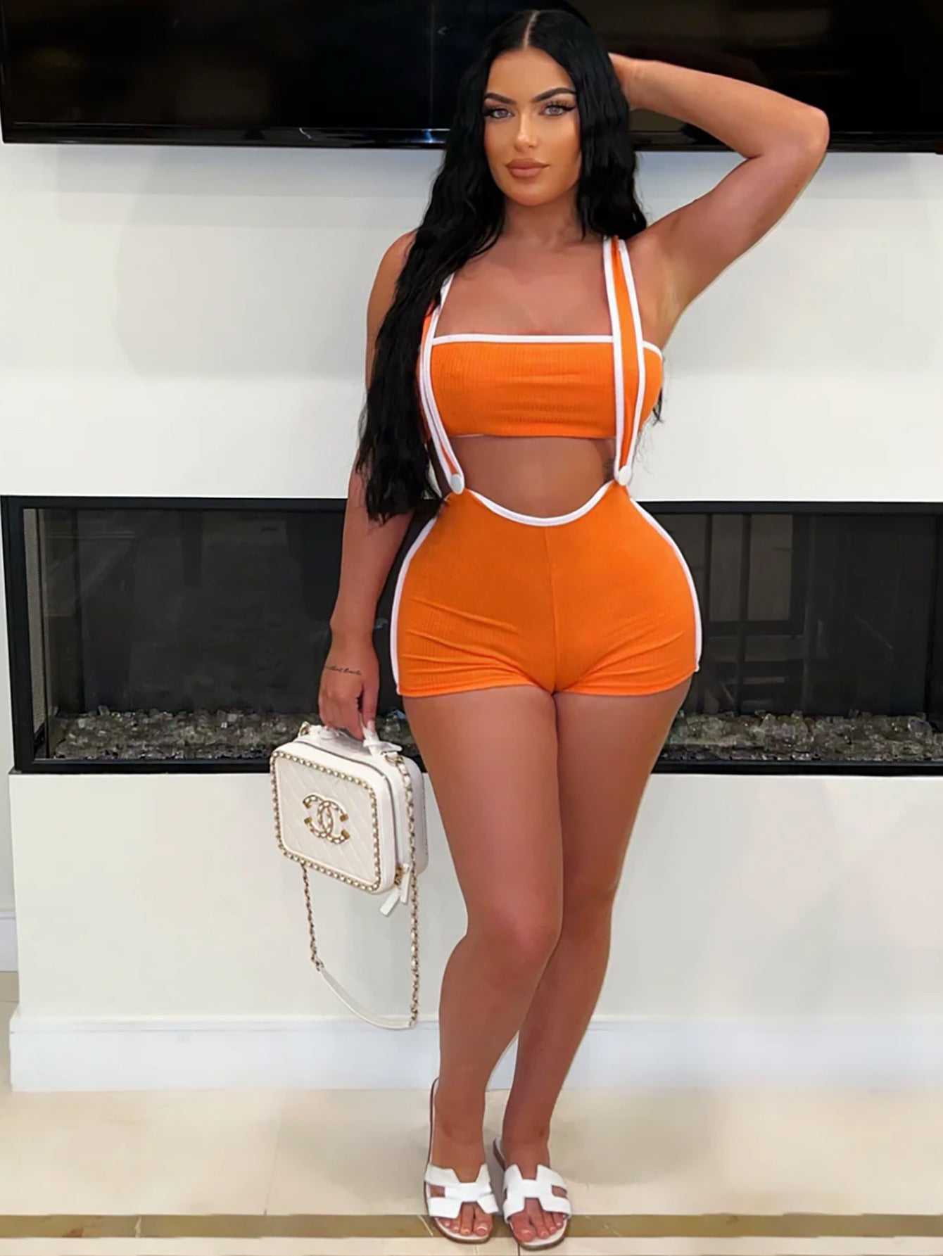 Summer New new threaded pit strip elastic sexy babes shorts tube top overalls set