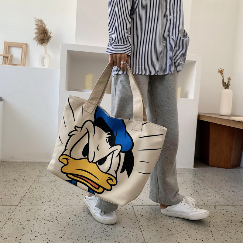 XIANGTUIBAO South Korea Dongdaemun Simple Canvas Bag Female Mickey Mouse Cloth Bag Ins Large Capacity Student Casual Shoulder Bag