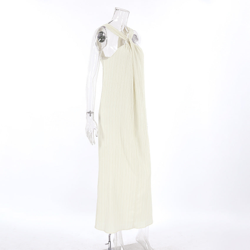 2025 Beige sleeveless neck beach casual dress popular autumn fashion simple new ankle dress women