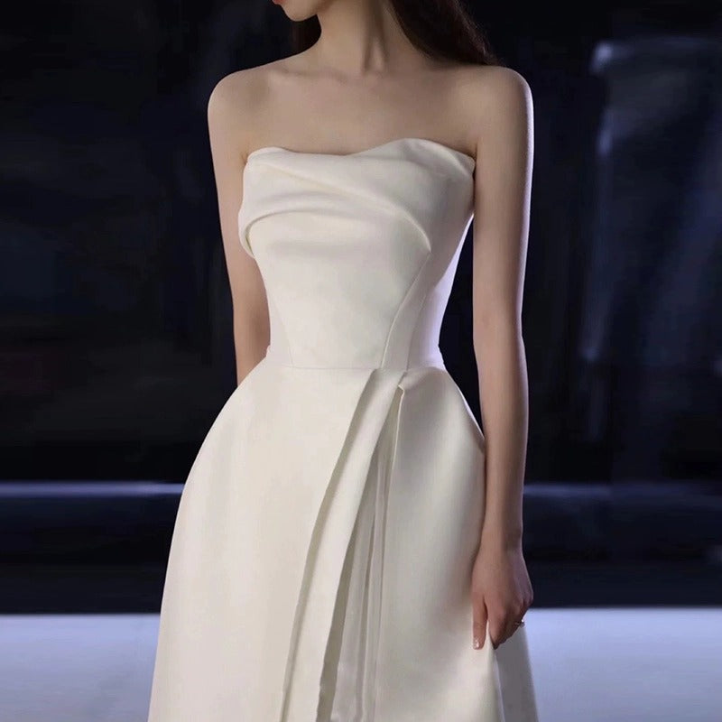 2025 tube top satin light wedding dress bridal toast dress temperament simple and thin banquet dress wedding evening dress