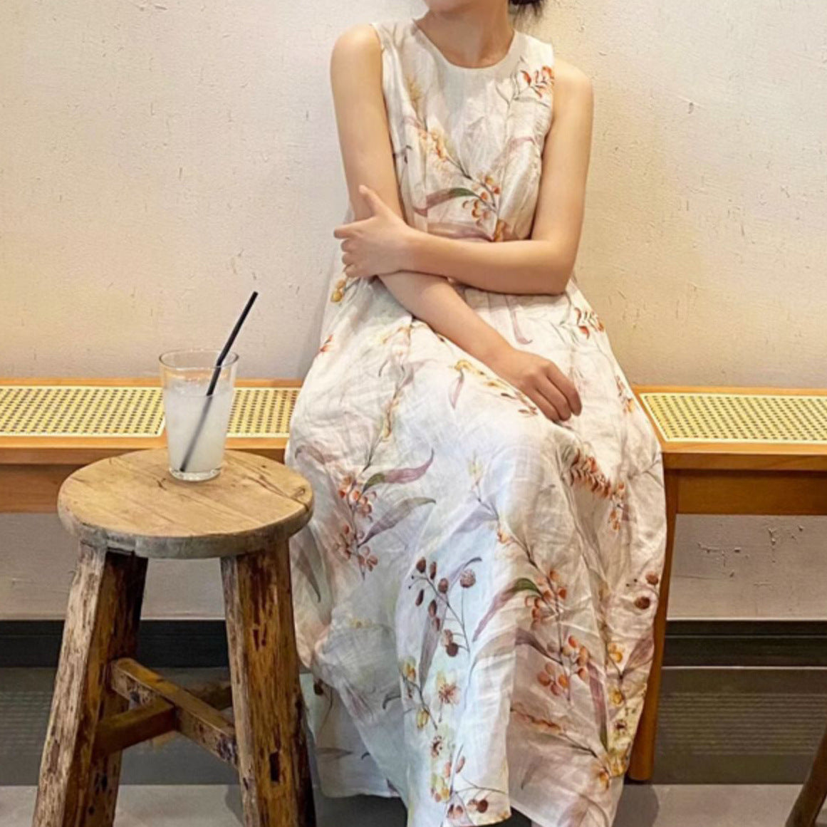 2025 retro flower print sleeveless pajamas women's summer new straps pajamas homewear dresses thin