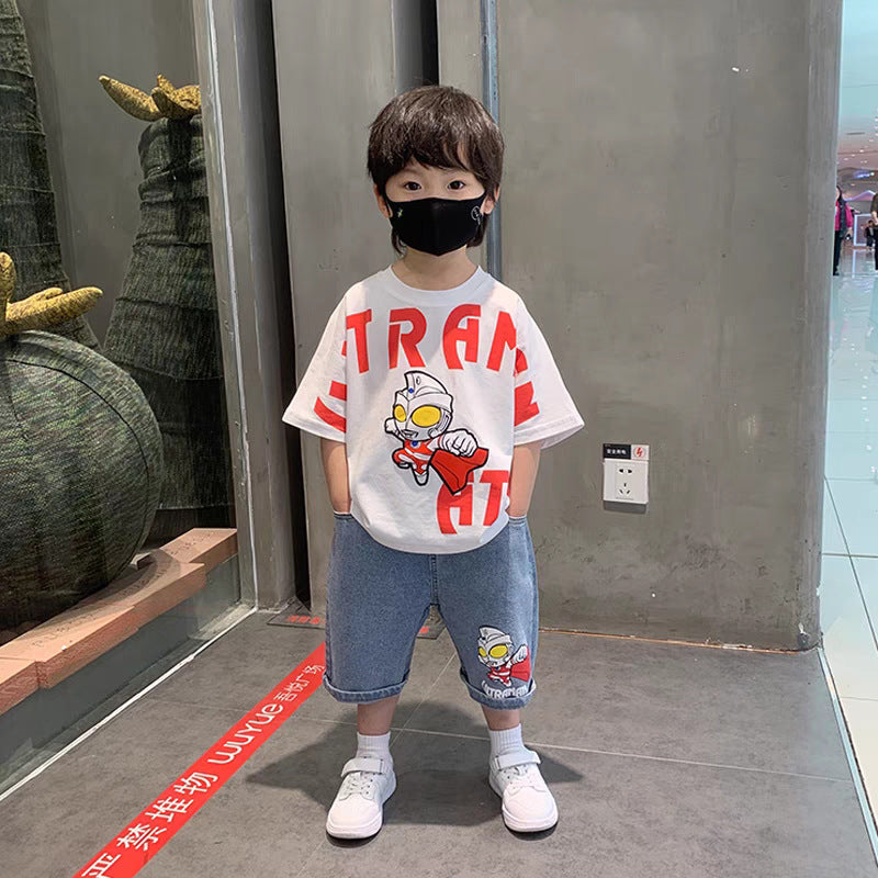 xiangtuibao Boys' Summer Handsome Set Boys' Short-Sleeved Shorts Clothes New Children's Summer Clothing Boys' Summer Trend