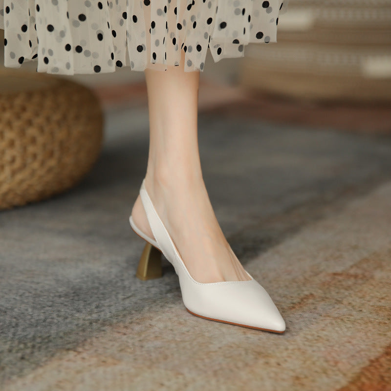 xiangtuibao Women's High-Heeled Shoes Spring/Summer New Style Retro Chunky Heel Shoes Pointed Toe Low-Cut Ankle-Strap Buckle Closed Toe Sandals
