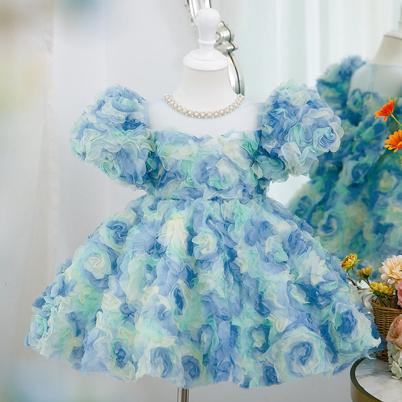 Xiangtuibao One Year Old Celebration Dress New Girls Colorful Petals Children's Dress Little Girl Birthday Fashionable Princess Dress Summer