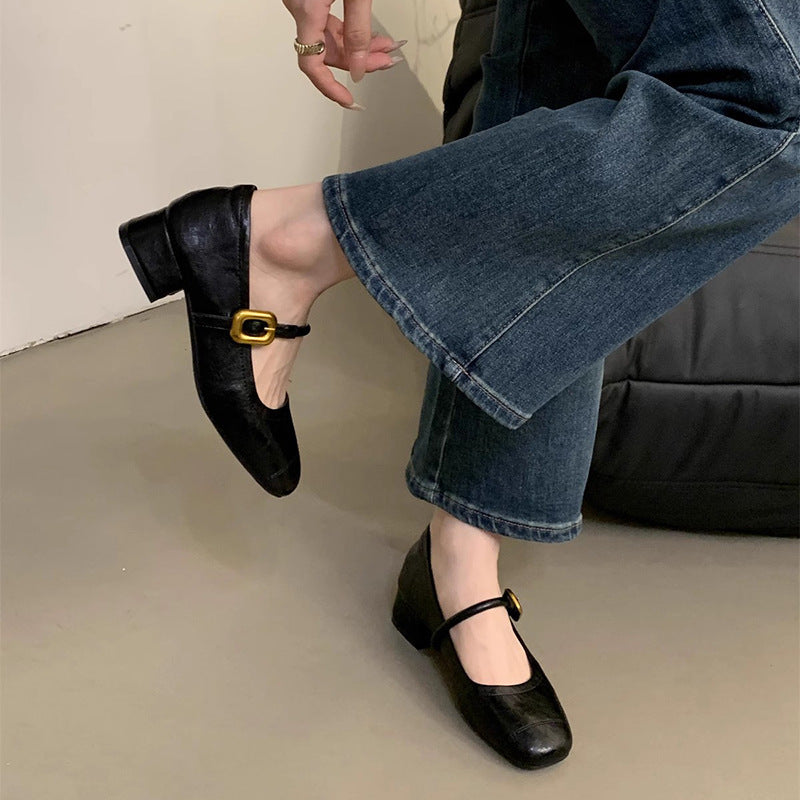 2025 evening wind light mouth single shoes women's thick heel popular autumn new Korean version small leather shoes retro medium heel Mary Jane shoes