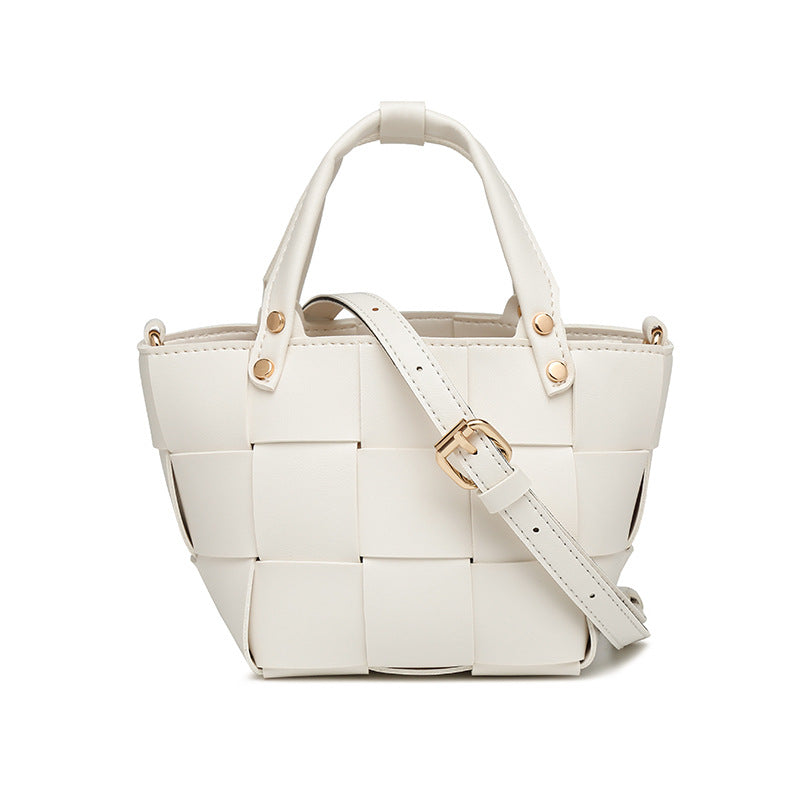 2025 Bag Autumn Women's popular Woven Bucket Bag Textured Vegetable Basket Bag Niche Versatile Casual Mother and Child Handbag