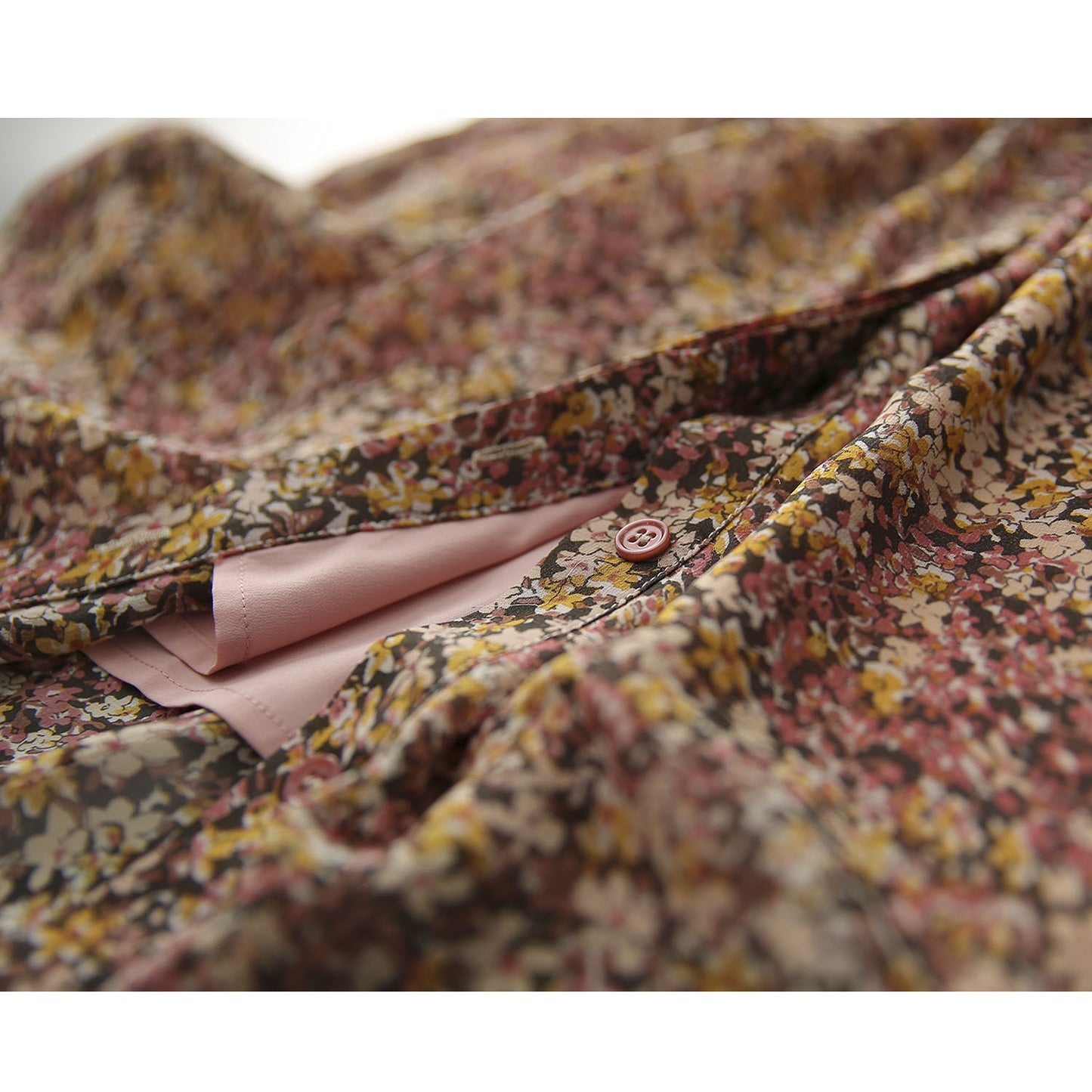 2025 High quality mulberry silk sweet silk floral dress shirt style lace-up drawstring summer women's skirt