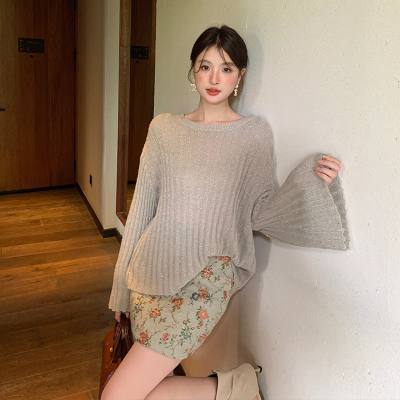 2025 popular autumn new Korean version versatile loose long-sleeved wool knitted sweater women's crew neck sweater 25017