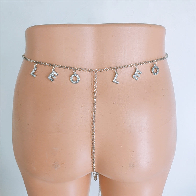 2025 ins New wild constellation underwear belt diamond letter combination thong chain waist chain fb1070
