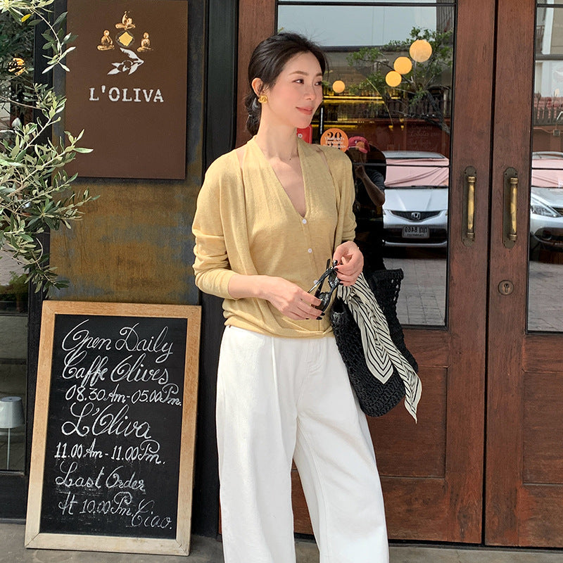 2025 Thirteen Lines Spring New Temperament Versatile Wool Neck Knitted Sweater Women's Long Sleeve Top 25225