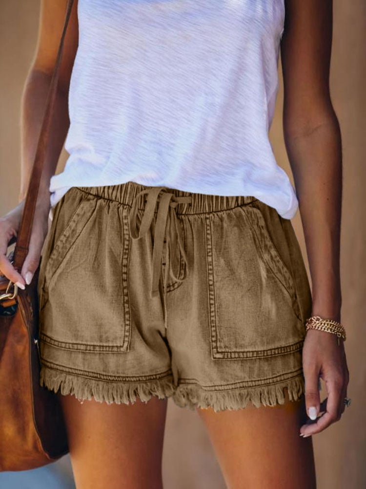 2025 (The whole store is not closed during the Spring Festival, and the stock is fully stocked) Popularan, 2025n elastic waist casual high waist and thin denim shorts for women