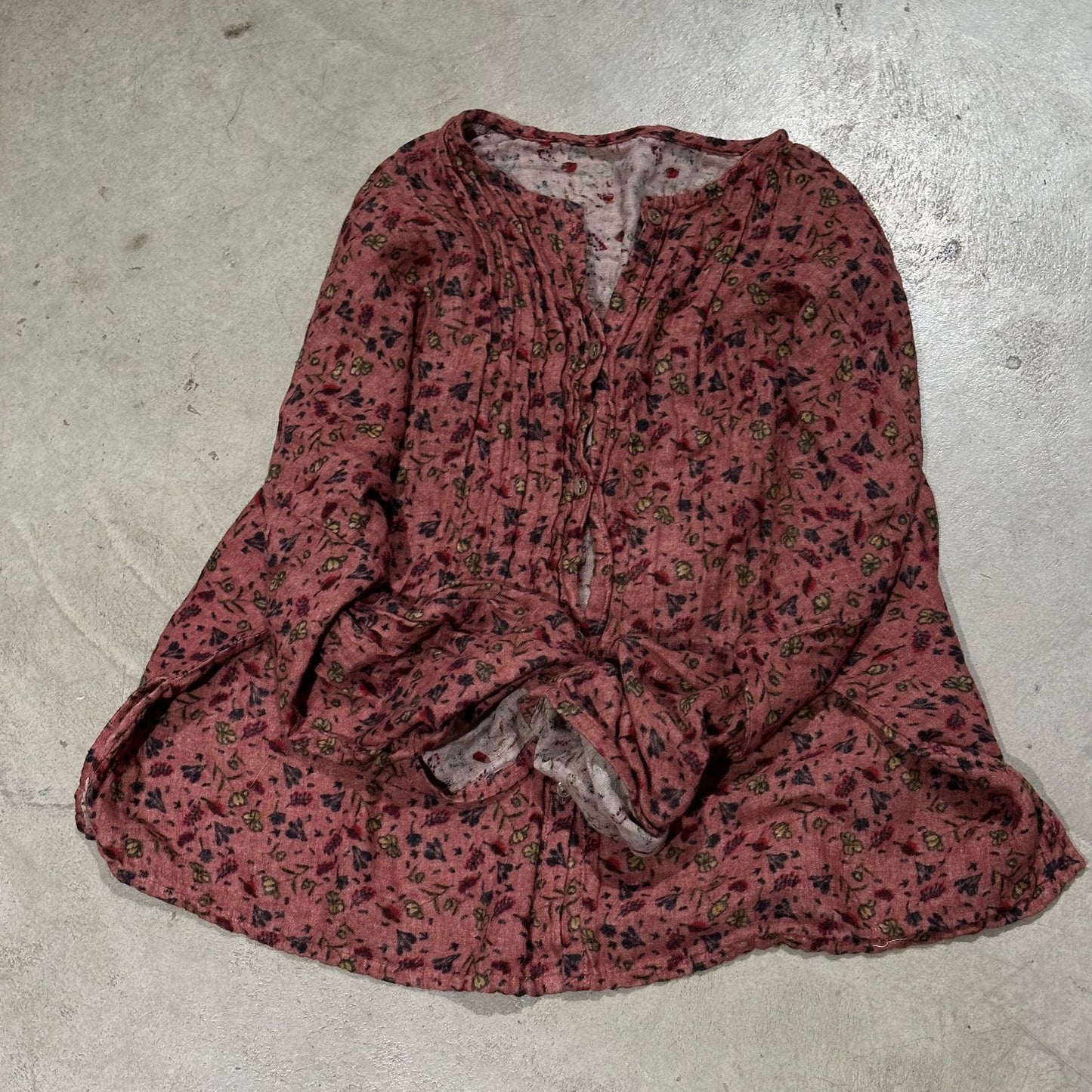 2025 23/8/Early Autumn/Early Autumn Literary Retro Linen Printed Cardigan Shoulder Crew Neck Shirt
