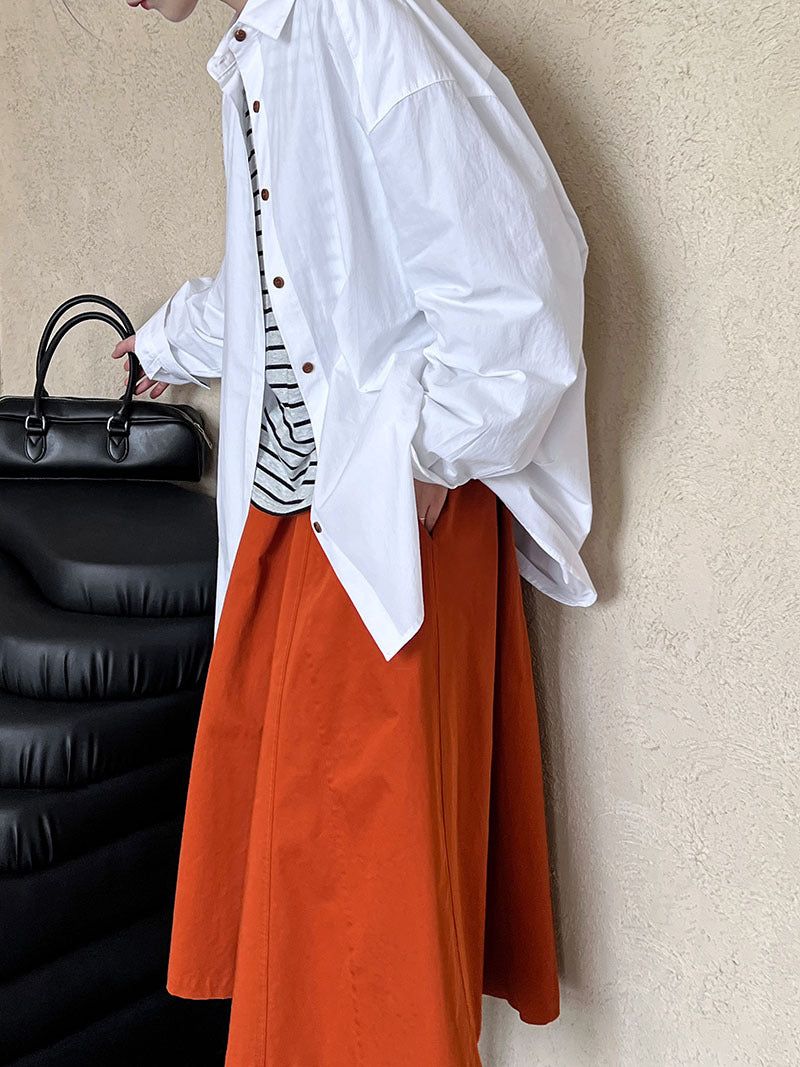 Luxi spring new retro contrasting color button white shirt women's Korean age-reducing stacked outer shirt 3395