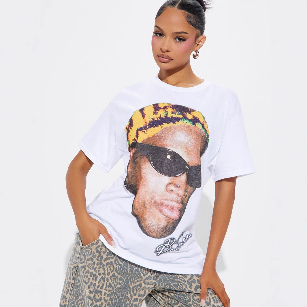 new New Popular trade trend fashion street printing loose casual contrasting color V-neck short-sleeved top T-shirt women