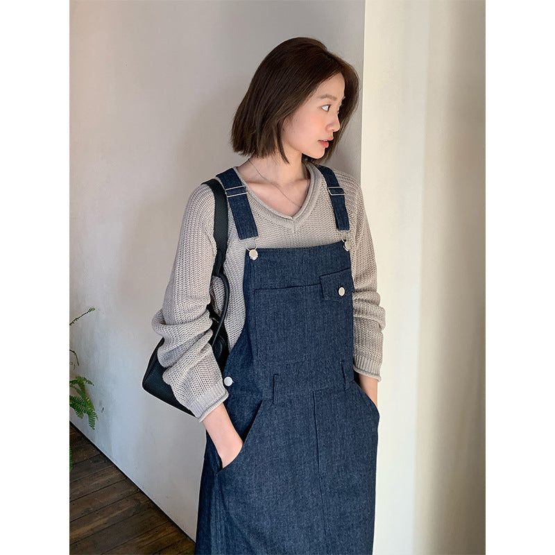 2025 THE MIND denim strap skirt 2025 thirteen lines early spring new Korean version design long suspender skirt T211