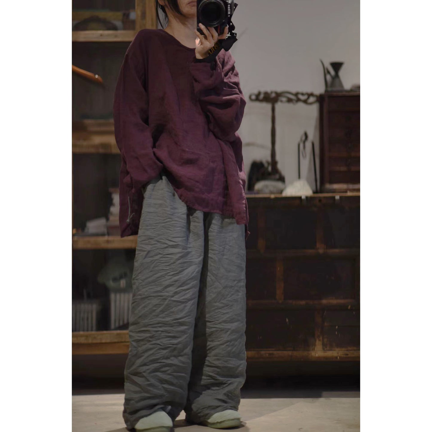 2025 23/2 Xiaonuan, spring literary and retro washed old linen v-neck pullover shoulder shirt