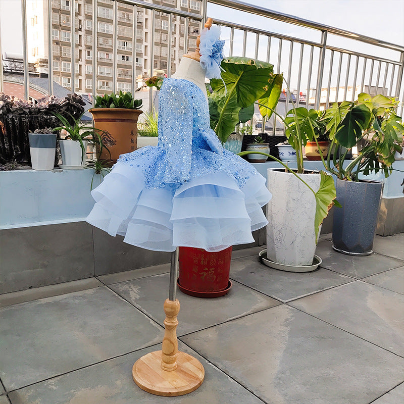 Xiangtuibao One Year Old Celebration Dress Girls Blue Princess Dress Baby Girl Birthday Pettiskirt Flower Girl Wedding Children Host's Dress