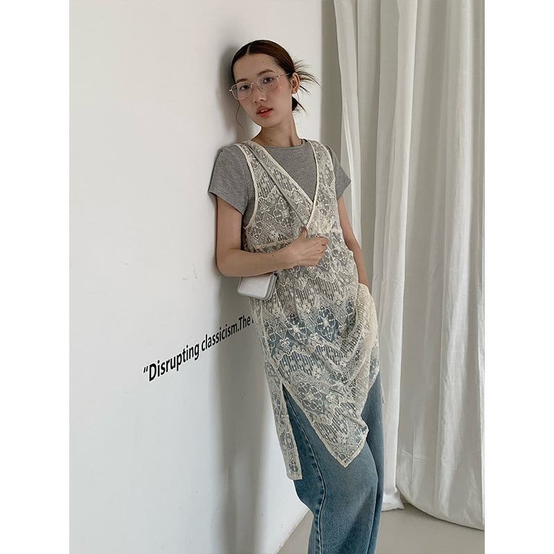 2025 THE MIND lace hollow blouse 2025 summer new design sense niche stacking suspender skirt 020AX