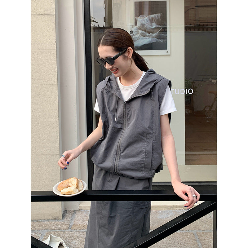 2025 THE MIND hooded casual vest + skirt set 2025 spring and summer Korean version sports two-piece set women T035