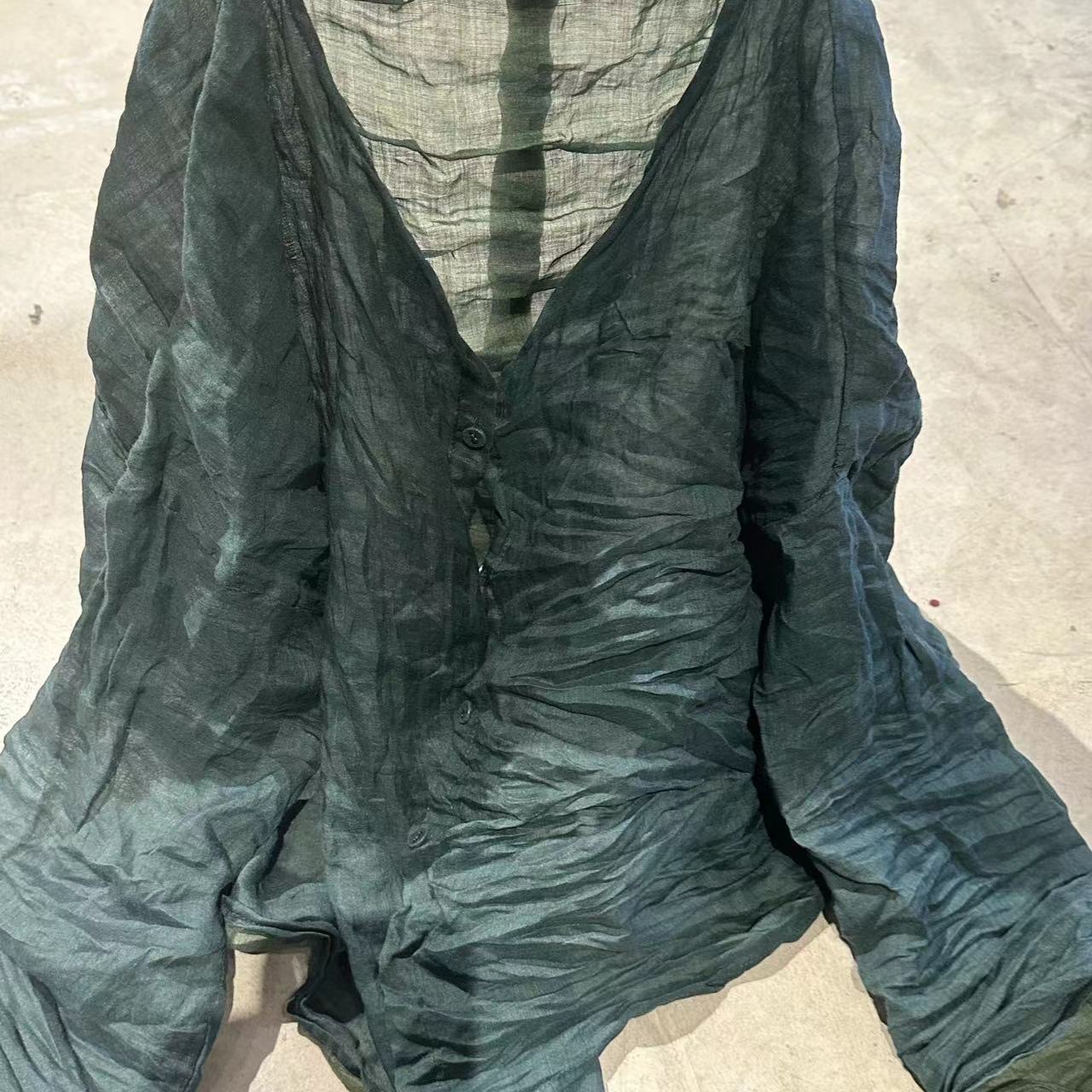 2025 24/7 SN56 Literary Versatile Shoulder Crew Neck Summer Sunscreen Solid Color Printed Ramie Cardigan