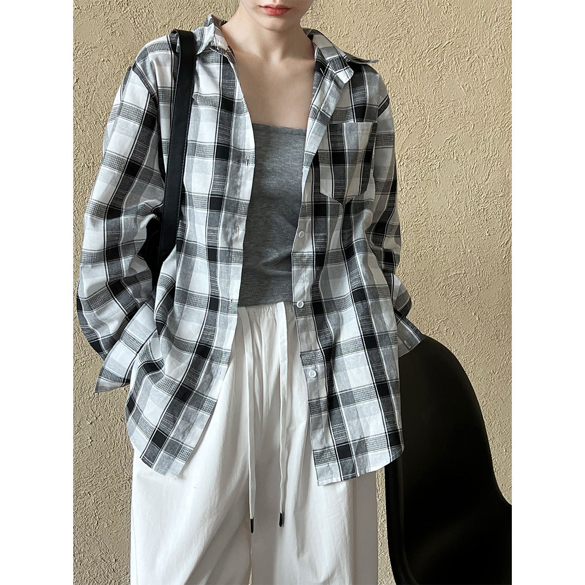 Luxi, retro lazy plaid shirt women's summer long-sleeved loose trend fashion light and thin sunscreen shirt 8682
