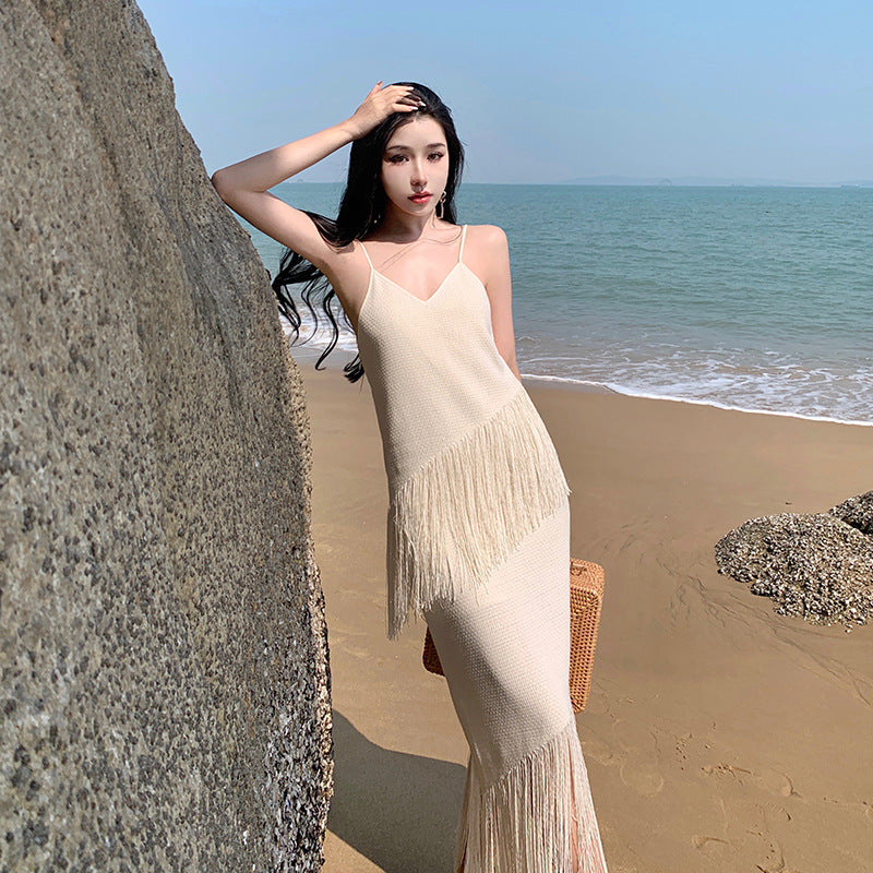 2025 Photo super fairy beach dress women's summer Sanya seaside vacation dress high-end suspender long dress travel wear