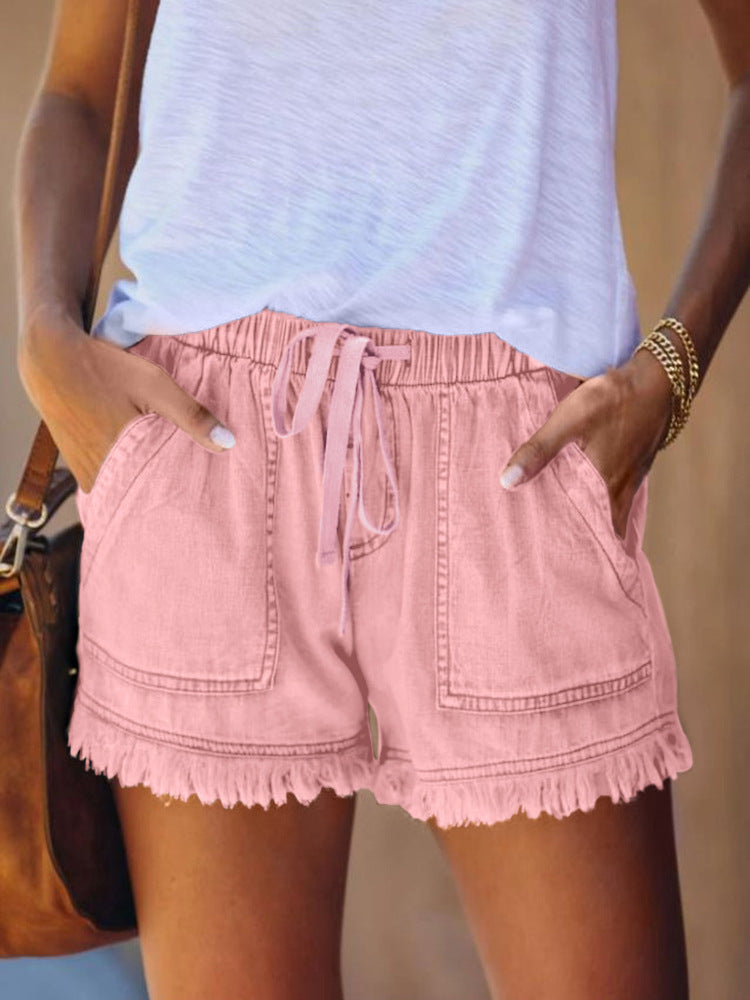 2025 (The whole store is not closed during the Spring Festival, and the stock is fully stocked) Popularan, 2025n elastic waist casual high waist and thin denim shorts for women