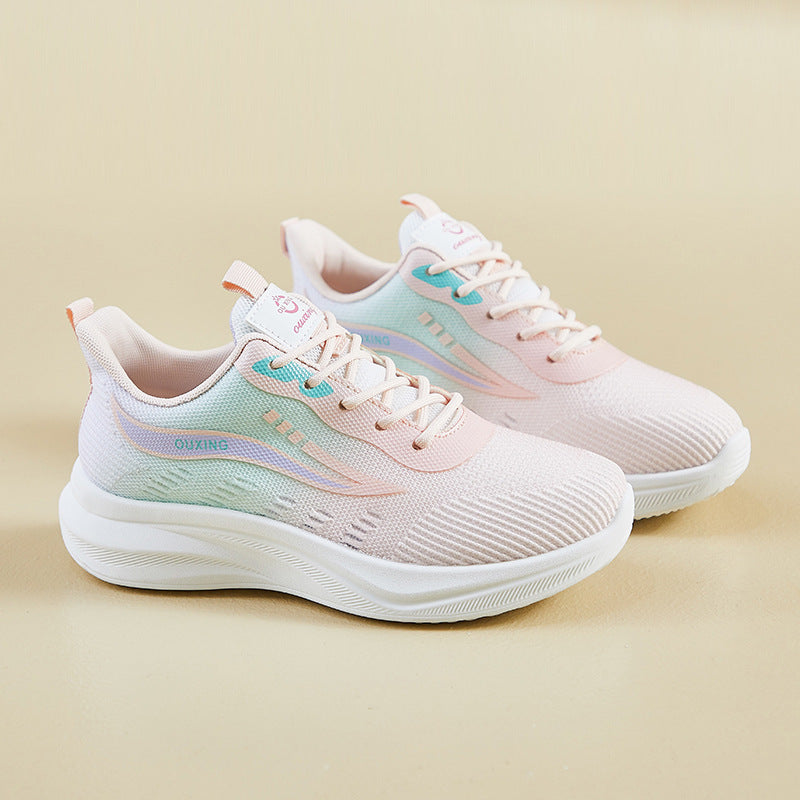 2025 ins tide Korean version of flying woven sports shoes for women's spring new student running casual height increase street shot FZ6602