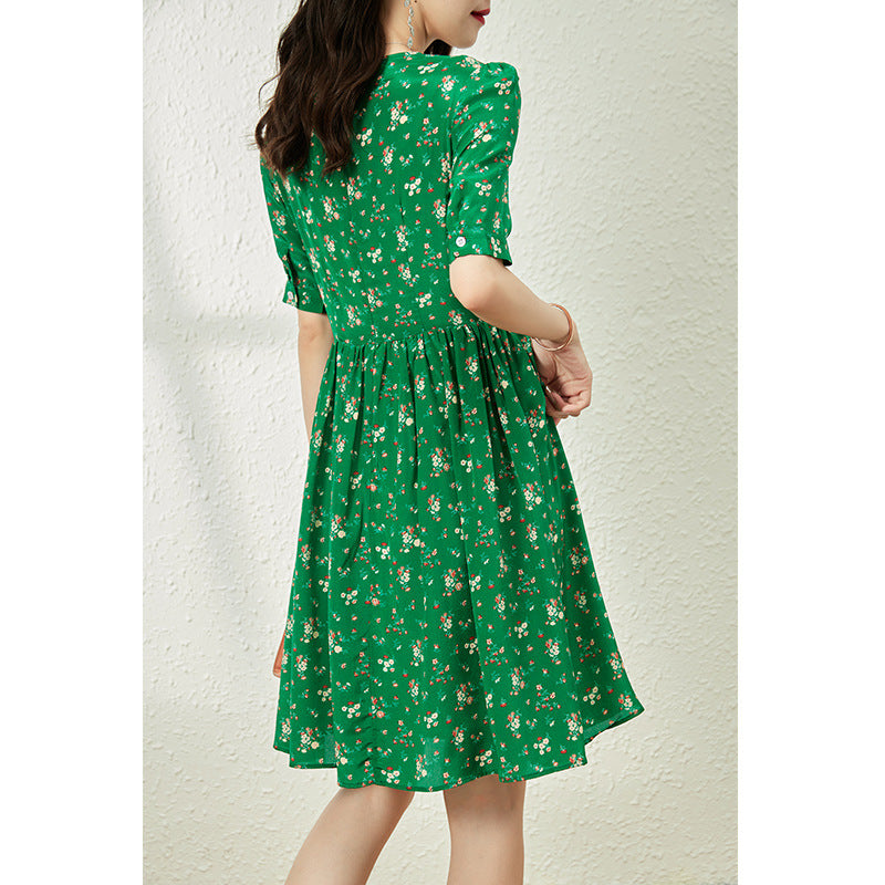 2025 Floral silk dress women's clothing summer new thin fairy thin medium and long mulberry silk skirt