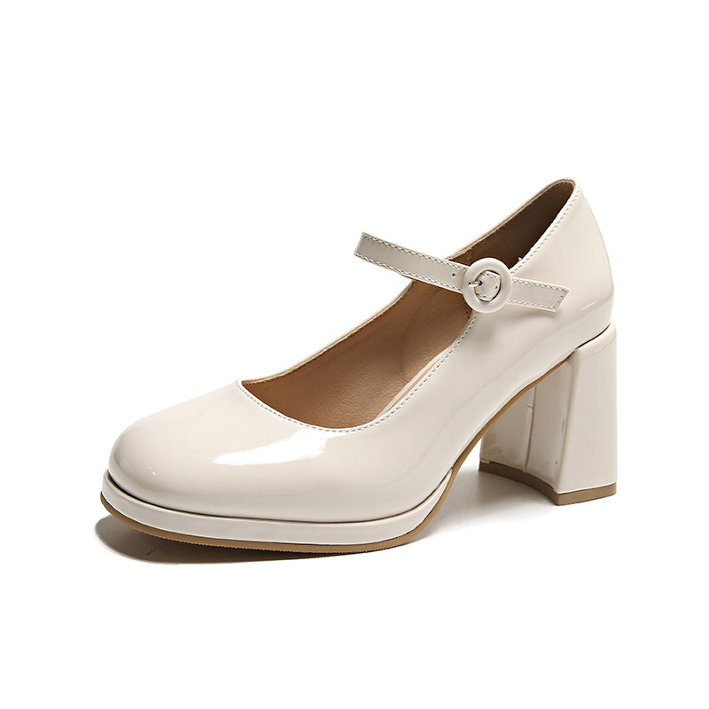 xiangtuibao Women's High Heels Mary Jane Shoes Summer New Simple Temperament Candy Color Thick Heel Ankle-Strap Pumps Women
