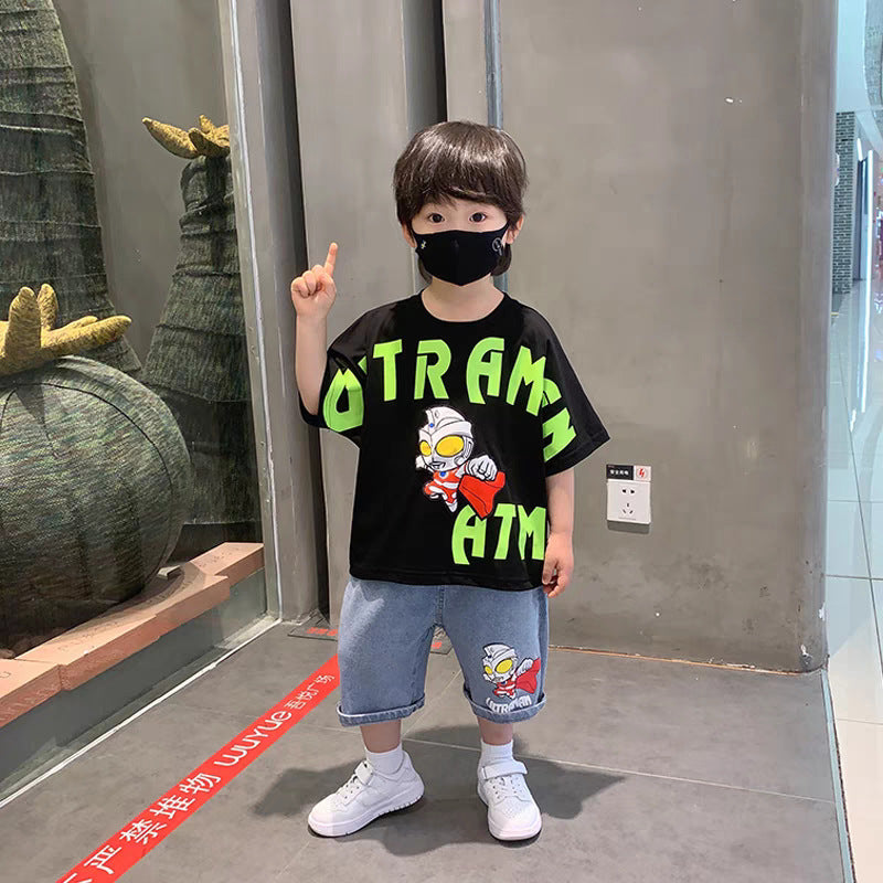 xiangtuibao Boys' Summer Handsome Set Boys' Short-Sleeved Shorts Clothes New Children's Summer Clothing Boys' Summer Trend