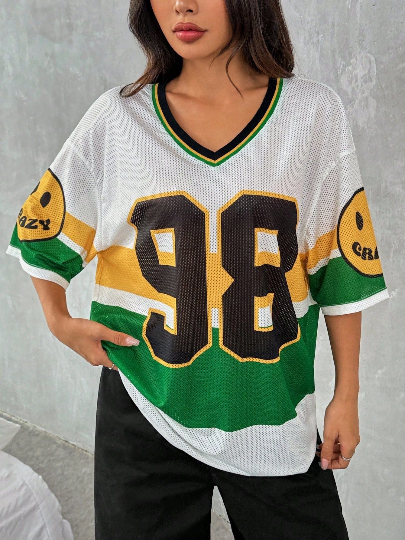 new New Popular trade trend fashion street printing loose casual contrasting color V-neck short-sleeved top T-shirt women