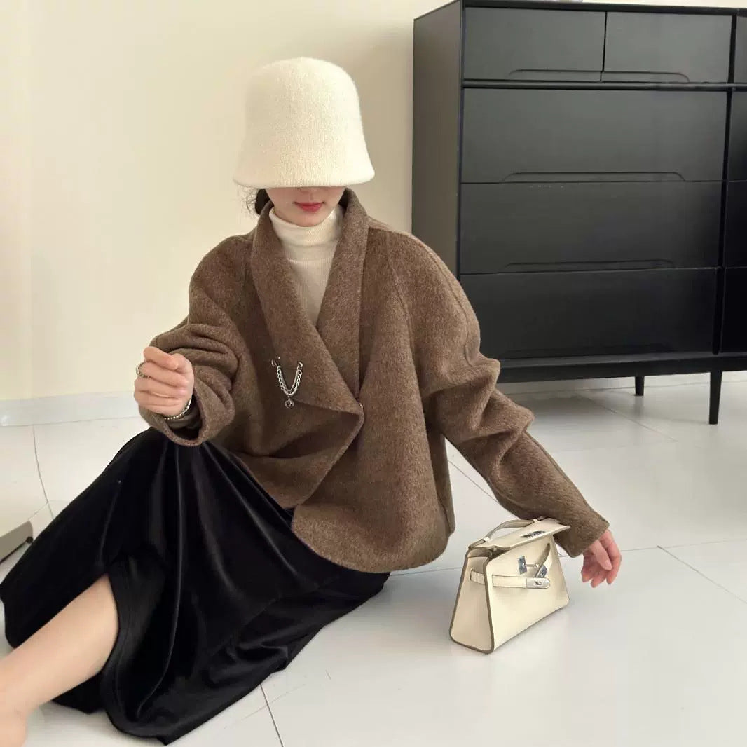 2025 Solid color lapel single-row two-button art style double-sided wool woolen jacket, premium women's jacket to keep warm in autumn and winter