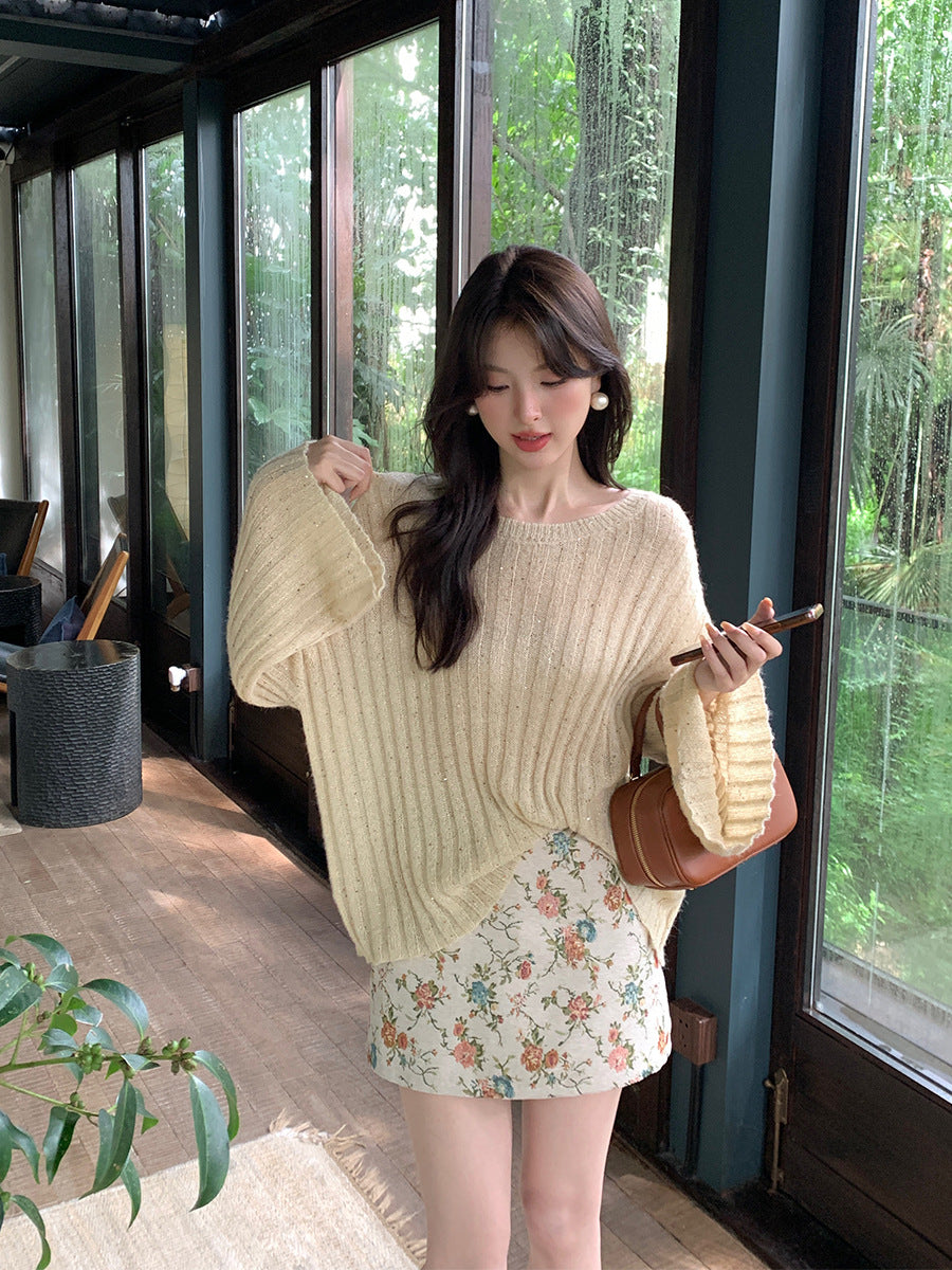 2025 popular autumn new Korean version versatile loose long-sleeved wool knitted sweater women's crew neck sweater 25017