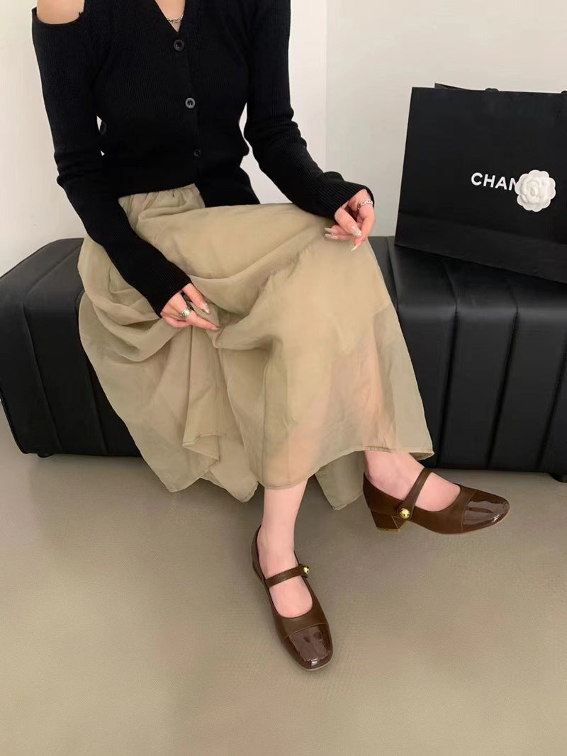 2025 Spring and Autumn Gentle Square Head Middle Heel Velcro Thick Heel Mary Jane Small Leather Shoes Japanese JK Single Shoes Women