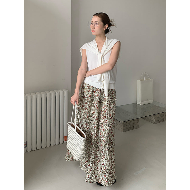 2025 THE MIND Tencel floral skirt 2025 summer new gentle wind high waist thin A-shaped skirt 011AX