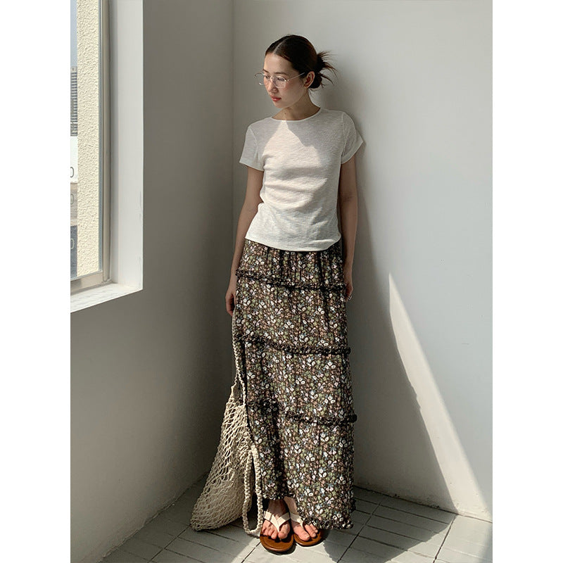 2025 THE MIND Tencel floral skirt 2025 summer new gentle wind high waist thin A-shaped skirt 011AX