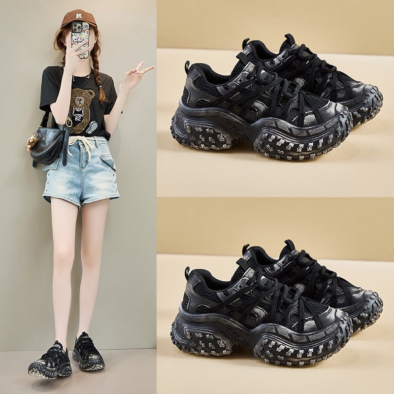 2025 ins Korean version of the new dad shoes girl spring student running sports thick sole height increase casual street shot M-91