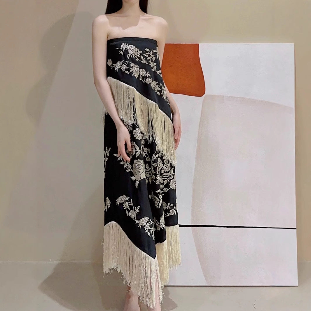 2025 retro fringed skirt vintage temperament high sense summer new dress women