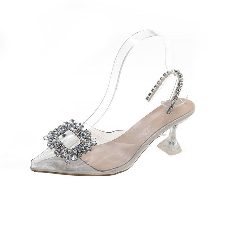 xiangtuibao Pointed Toe High Heel Fashion Outdoor Sandals Women's Summer New Korean Bag Rhinestone Ankle-Strap Stilettos Sandals