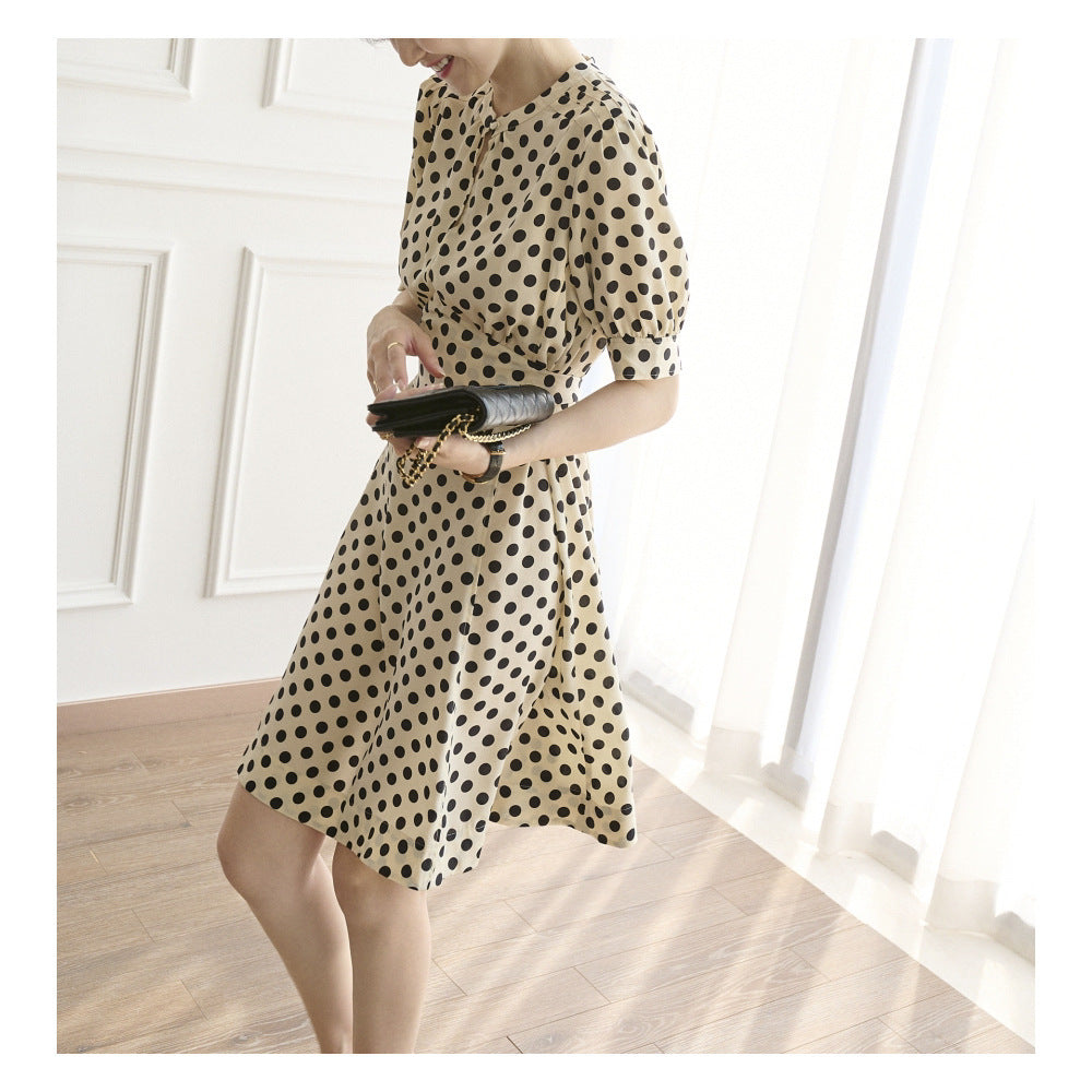 2025 Skinny style~ Polka dot waist silk dress, mulberry silk skirt, Hangzhou high-end women's clothing medium and long style