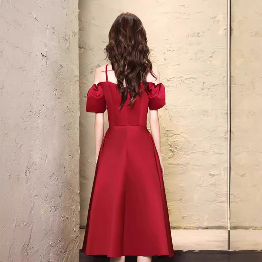 2025 Toast clothes new bride red engagement dress high sense suspender wedding small evening dress women