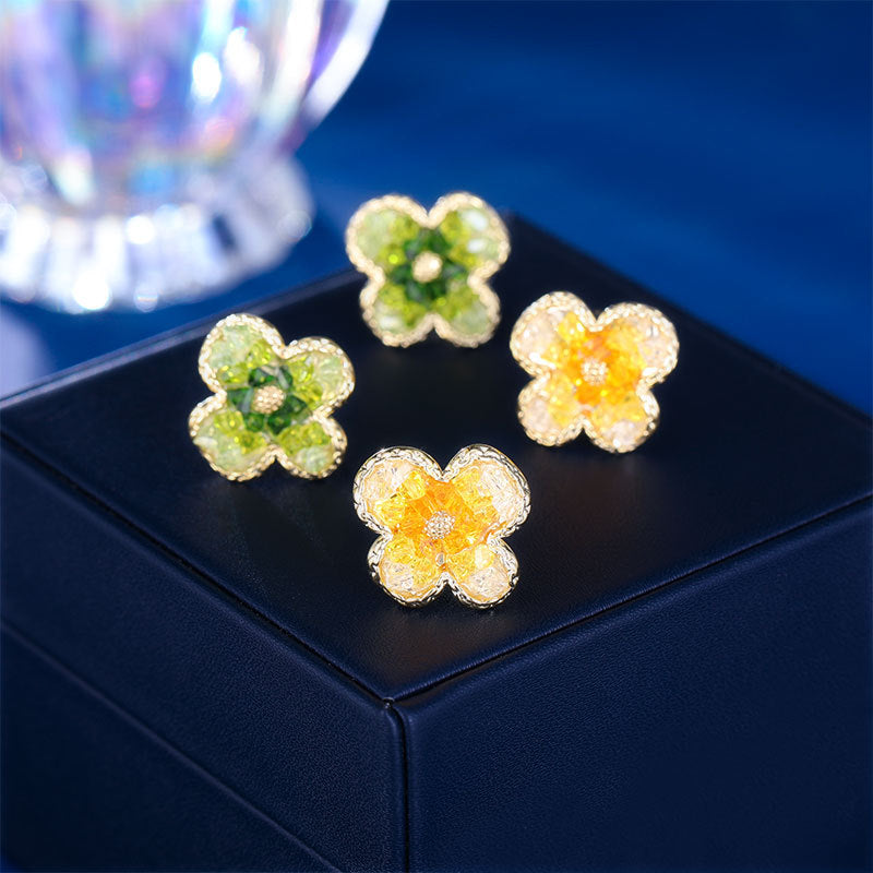 2025 S925 Silver Needle Small Fresh Mori Earrings Summer Versatile Earrings Female Sweet Temperament Earrings Crystal Flower Earrings